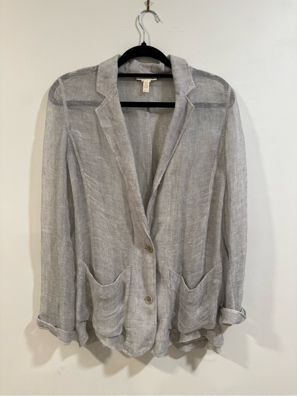 Eileen Fisher Light Gray Open Weave Linen Jacket